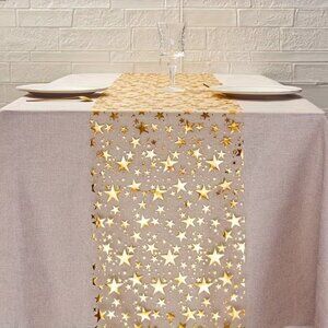 Golden Star Sequin Table Runner 11x108in Shimmer Decor for Parties & Events